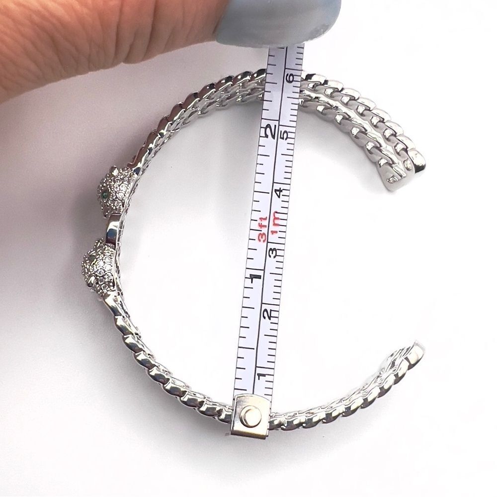 14k white gold filled double-bangle panther bracelet Cuban link - Picture 3 of 5